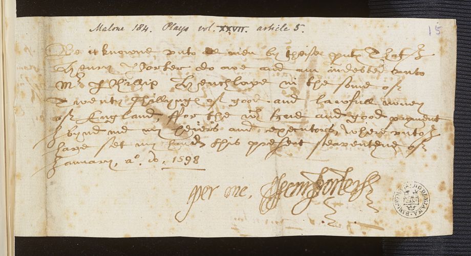 Two receipts from Henslowe's diary